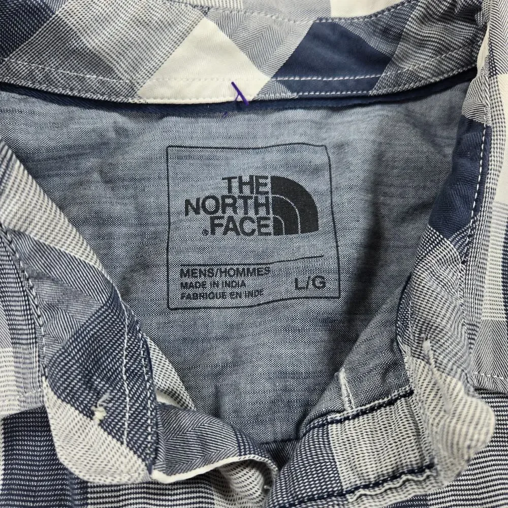 The North Face Shadow Cosmic Blue Gingham Plaid Button Up Shirt Men's Size Large